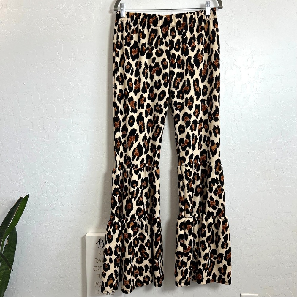VTG 90s Park Ave Leopard Pants size L Stretch Bell Bottom Flare Disco Groovy USA